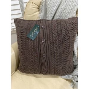 Ralph Lauren Brown Button Sweater Throw Pillow 20x20 New NWT